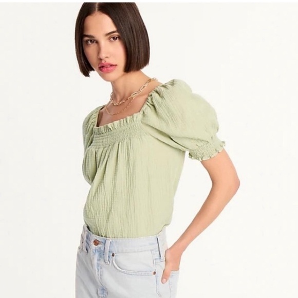 J.Crew Squareneck puff-sleeve soft gauze top - Picture 1 of 7
